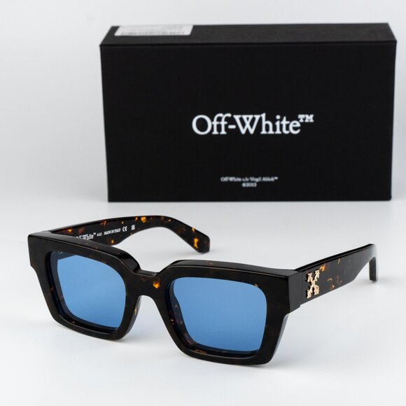 Off-White VIRGIL Women Sunglasses Havana Blue Square OERI008 6045 NEW AUTHENTIC - Picture 1 of 13